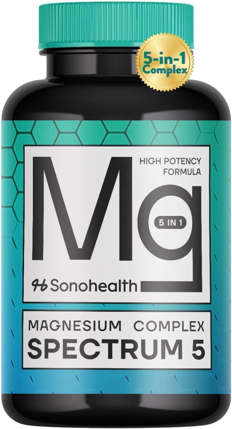 5in1 Magnesium Complex Spectrum 5 500mg of Magnesium Glycinate Malate Citrate Oxide Hydroxide for Muscles Nerves Energy High Absorption Vegan NonGMO 60 Capsules