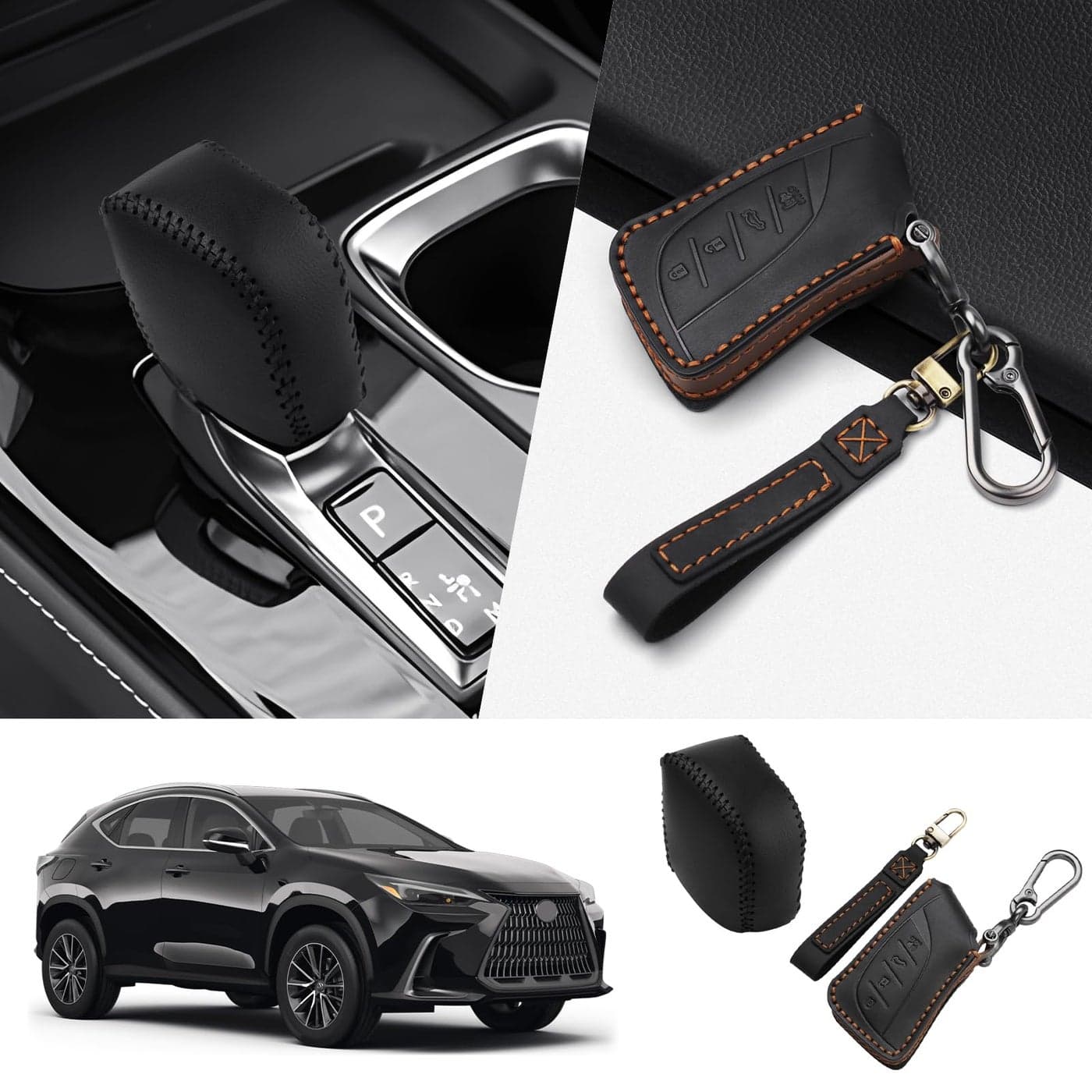Autorder 2PCS Gear Shift Cover Key Fob Cover for 20232025 Lexus RX350RX350hRX450hRX500h SUV Accessories Leather Black