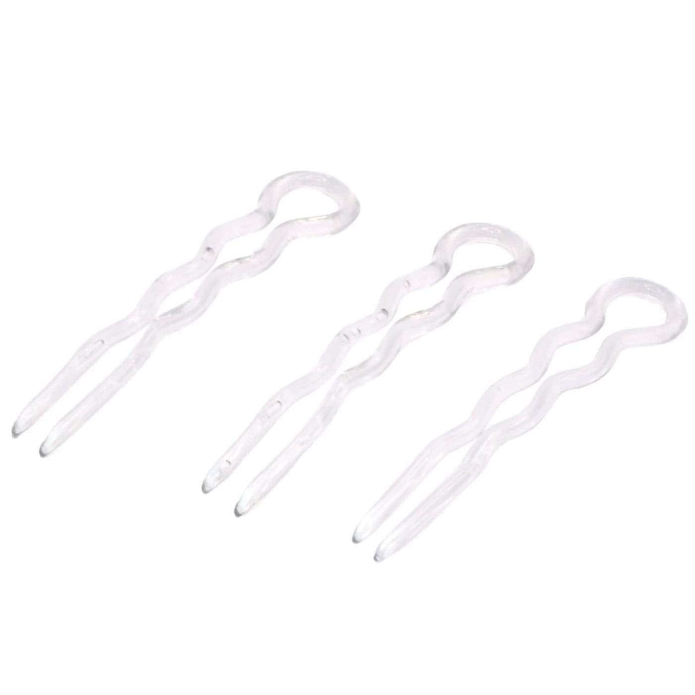 Parcelona French Slick Small Clear Wavy 3 Chignon U Shaped Set of 3 Celluloid French Stick Hair Pin Fork Girls Spiral Updo Bun Holder Flexible Durable Paris Hair Accessories for Women Made in France