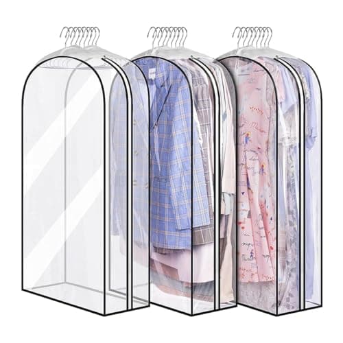 HASTHIP® 3PCS Clear Garment Bags for Hanging Clothes, Hanging Clothes Storage, Suit Bags for Closet Storage and Travel