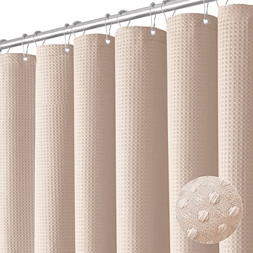Dynamene Extra Long Shower Curtain 84 Inch Long Waffle Weave Heavy Duty Fabric Bathroom Shower Curtain Neutral Weighted Hotel Thick Bath Curtain Set with 12 Plastic Hooks72x84 Blush Pink