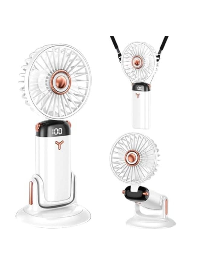 Portable rechargeable fan, 180° adjustable, 5 air speeds, Folding rechargeable fan with USB port, 3-in-1 handheld fan for indoor and outdoor use, Extremely quiet