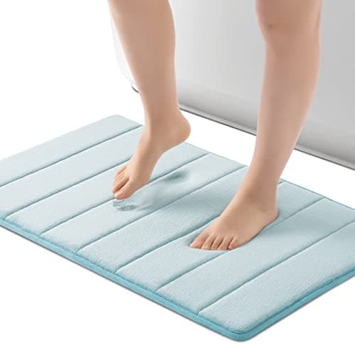 ROSMARUS Memory Foam Bath Mat - 20' x 32', Water Absorbent Shower Mat, Thick Non Slip Bath Rugs with PVC Backing, Ultra Soft for Bathroom Floor & Tub, Aqua Blue