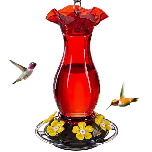 Jealoeur Hummingbird Feeder for Outdoors Hanging 18 OZ Humming Birds Feeders with 6 Bee Guard Feeding Ports Builtin Ant Moat Easy to Clean Durable Outdoor Garden Decor Red 1 PackC