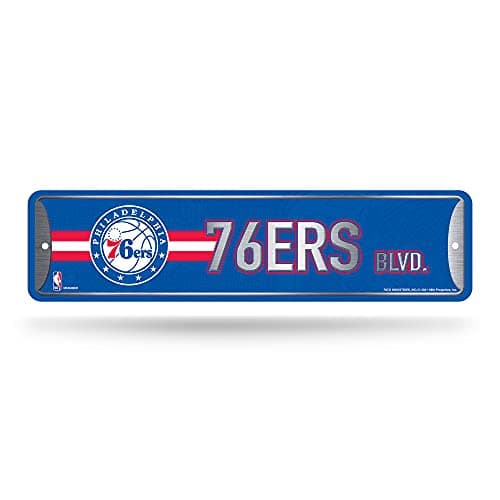 Rico Industries NBA Philadelphia 76ers Home Dcor Metal Street Sign 4 x 15 Great for Home Office Bedroom Man Cave Made
