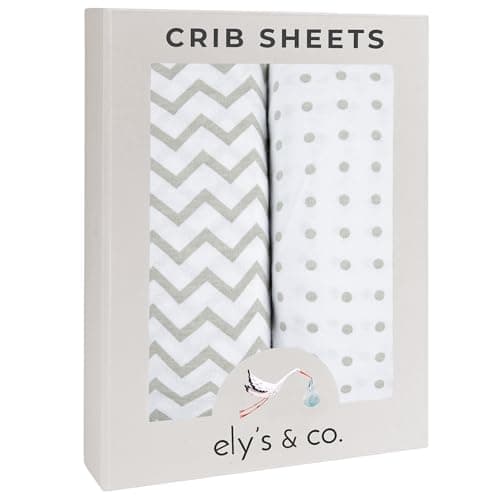 Elys Co Crib Sheets Baby BoyGirl Fitted Crib Mattress Sheet Set 2 Pack 100 Jersey Knit Cotton Infant and Toddler Nursery Bedding Grey Chevron and Polka Dot Print 28 x 52