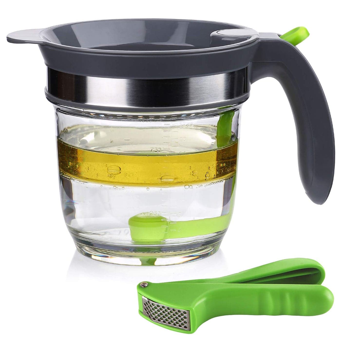 IVYHOME 4 Cups Plastic Fat Separator with Bottom Release, Gravy Grease Separator, Soup Oil Separator Measuring Cup