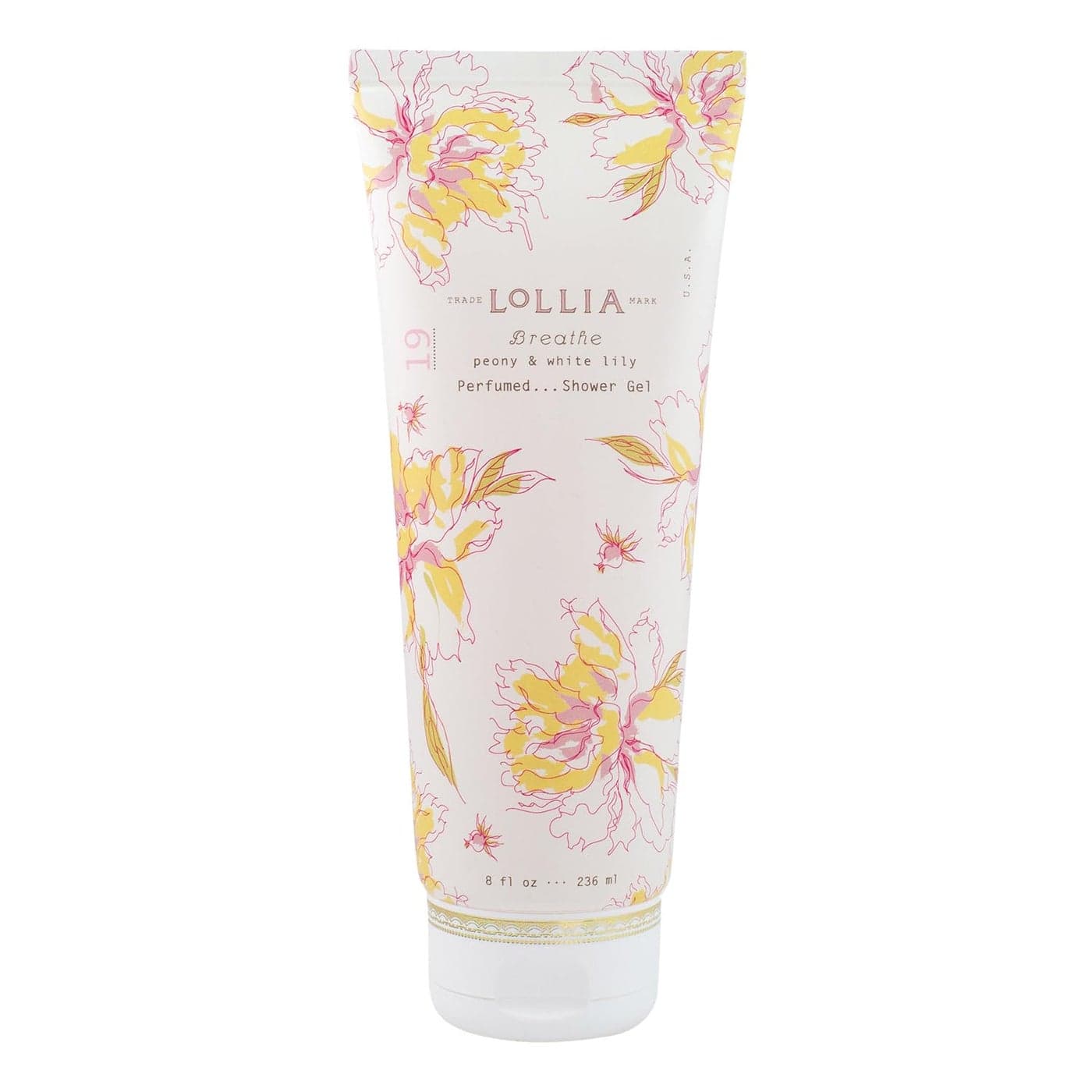 LOLLIA Breathe Shower Gel 8 fl oz Peony White Lily Scented Shower Gel Body Wash Shea Butter Body Wash Bath Wash for Women Beautiful Shower Gel Moisturizing Body Wash
