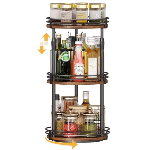 Across-Star Lazy-Susan-Organizer-Spice-Rack, 3-Tier Adjustable Rotating Spice Organizer For Kitchen-Cabinet-Countertop-Pantry, Turntable Seasoning Holder Storage Shelf