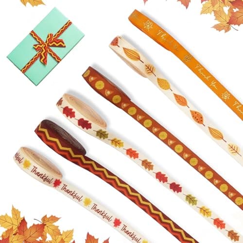 6 Rolls 30 Yards Fall Ribbons Autumn Harvest Ribbons Wave Polyester Satin Ribbon Thanksgiving Pumpkin Maple Leaf Orange Ribbon 38 Wide for Gift Wrapping DIY Crafts Fall Thanksgiving Decor