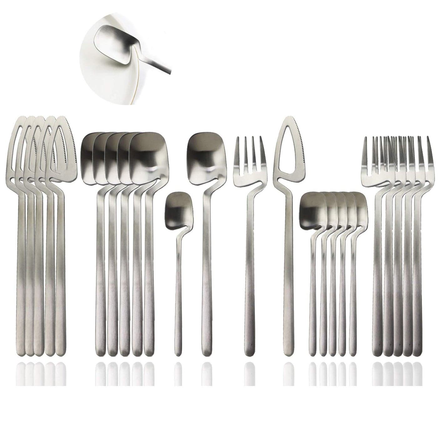 JASHII Silverware Set Satin Finish 24Piece Stainless Steel Flatware Set Kitchen Utensil Set Service for 6 Tableware Cutlery Set Dishwasher Safe Matte Silver