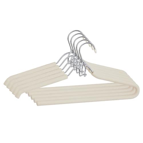 Spring Fever Foam Padded Clothes Hangers with Hooks - Sponge Non Slip Chrome Plating Heavy Duty Space Saving Open Ended for Women Men Pants Coat Beige 5 Pack