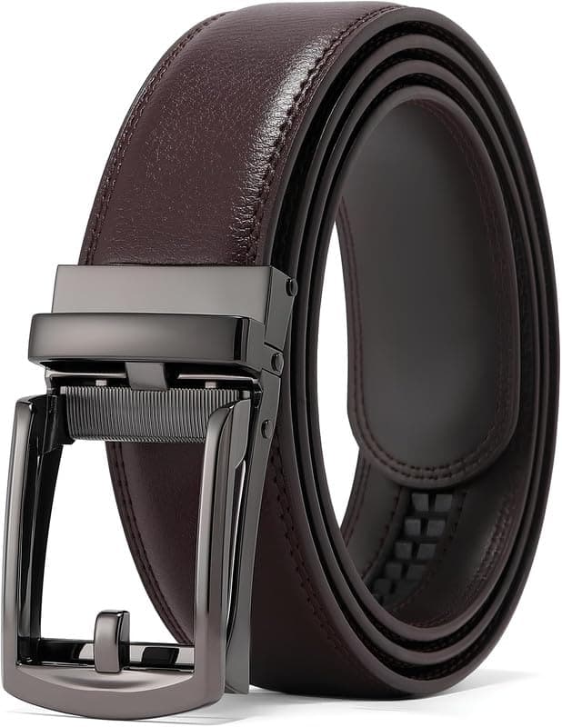 Contacts Genuine Leather Belt for Men with Easier Adjustable Autolock Buckle Fit Everywhere |Formal & Casual | Elegant Gift Box (15-Grain Brown-Waist Size Fit from 28" to 42")
