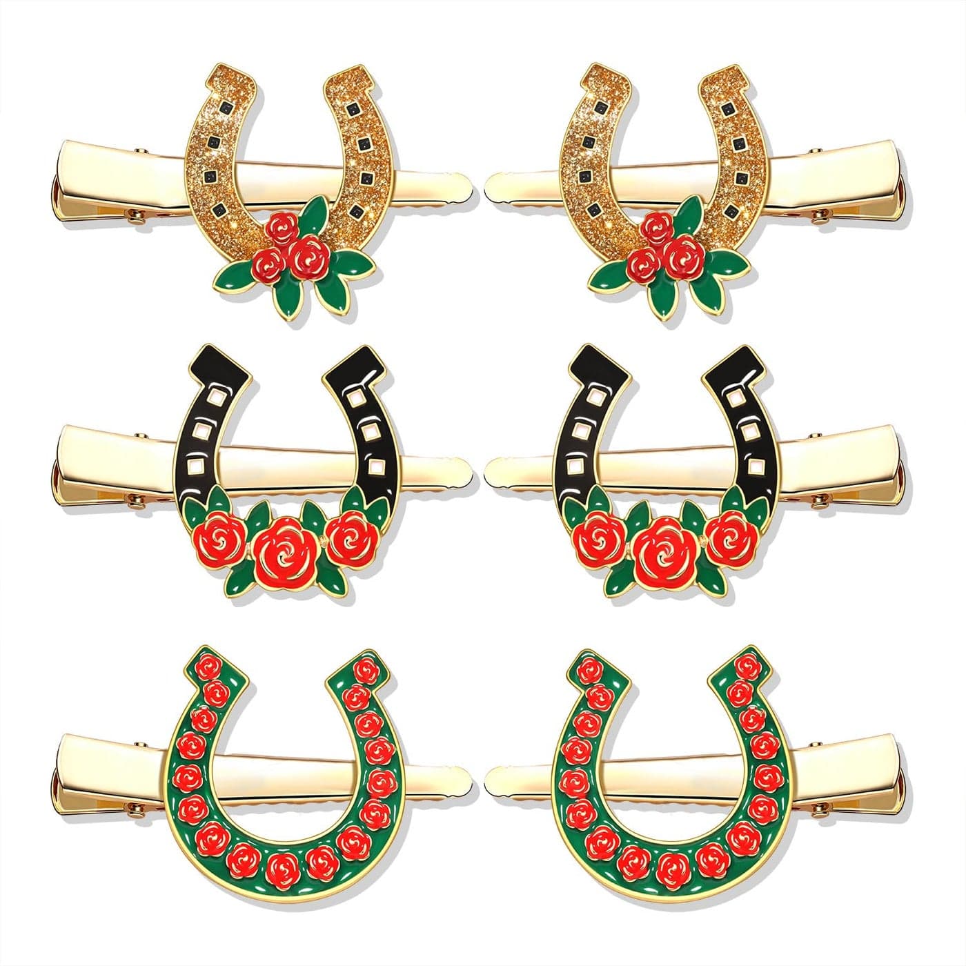 6PCS Kentucky Derby Hair Clips for Women Rose Horseshoe Hair Clip Derby Riding Suit Hairpins Race Horse Hair Barrettes Kentucky Derby Outfits Accessories Party Favors Gifts