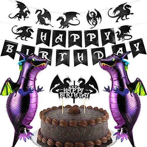 Boao 5 Pieces Dragon Cake Decoration Birthday Hanging Banner Funny Dragon Balloon Cupcake Topper for Dinosaur Birthday Party Supplies