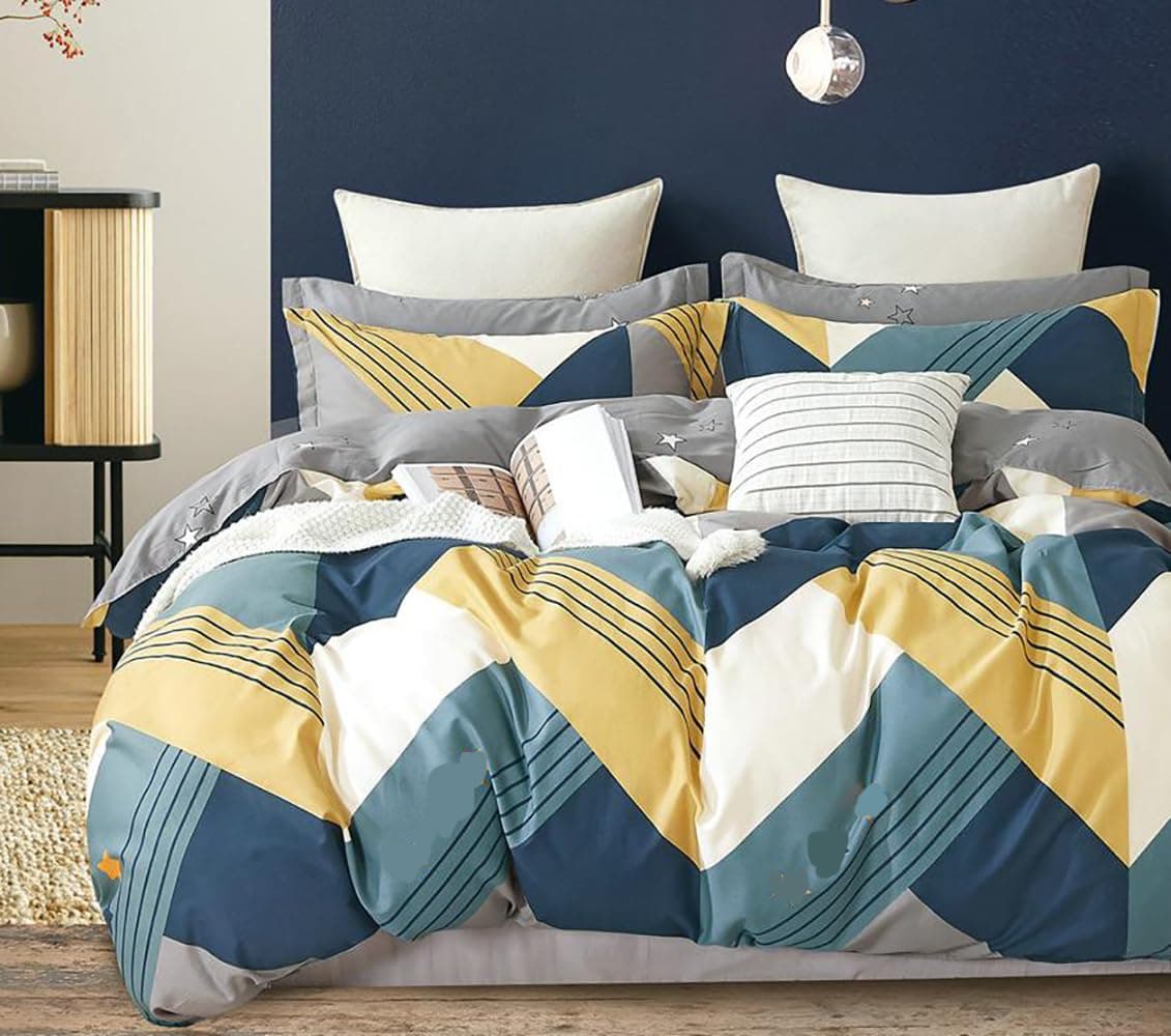 DECOMIZER Luxurious Glace Cotton Duvet Cover, Comforter Cover, Rajai Cover, Blanket Cover,Quilt Cover King Size 90"x100" inches- Blue Arrow