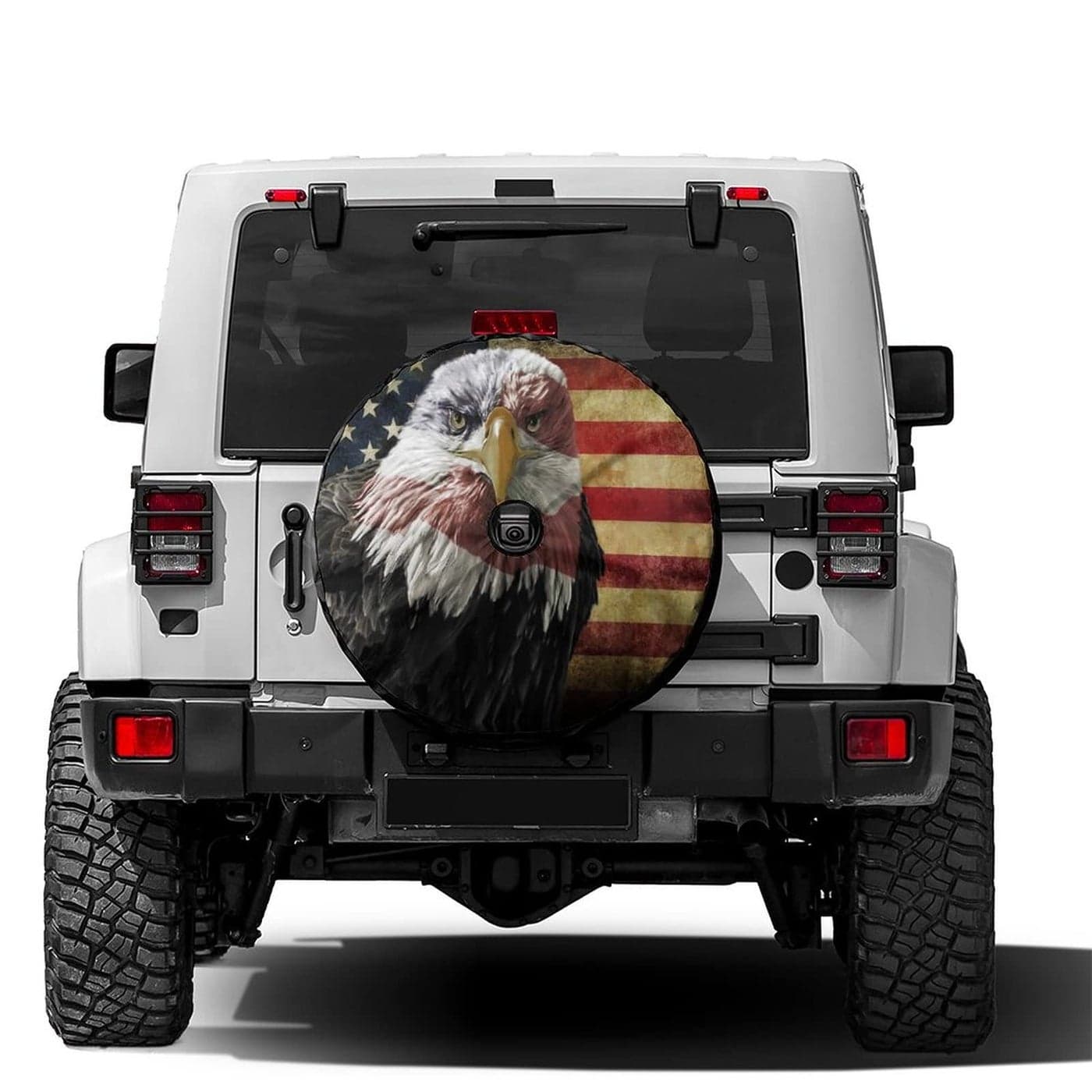 Delerain Spare Tire Cover with Backup Camera Hole American Flag with Eagle Wheel Covers Waterproof DustProof UV Sun Universal Fit for RV Trailer RV SUV Truck 17 Inch for Diameter 3133
