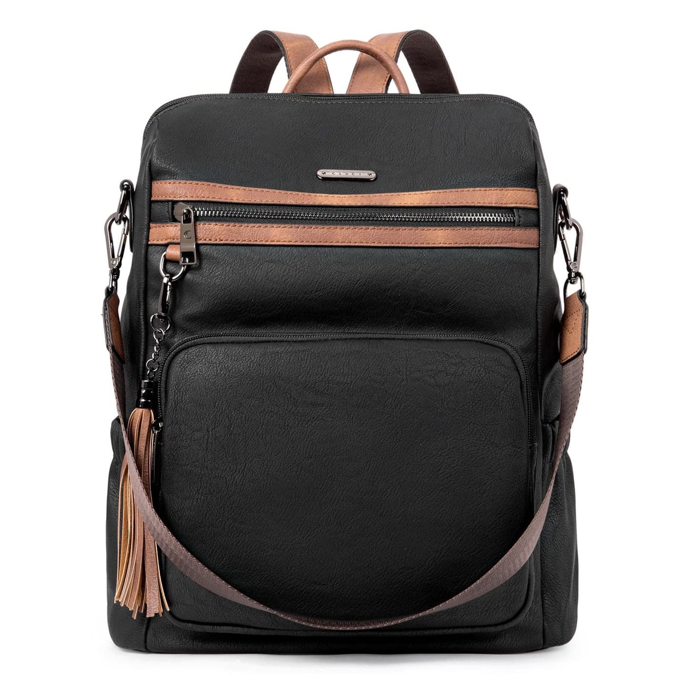 CLUCI Backpack Purse for Women Fashion Leather Designer Travel Large Ladies Shoulder Bags with Tassel Oil Wax Black