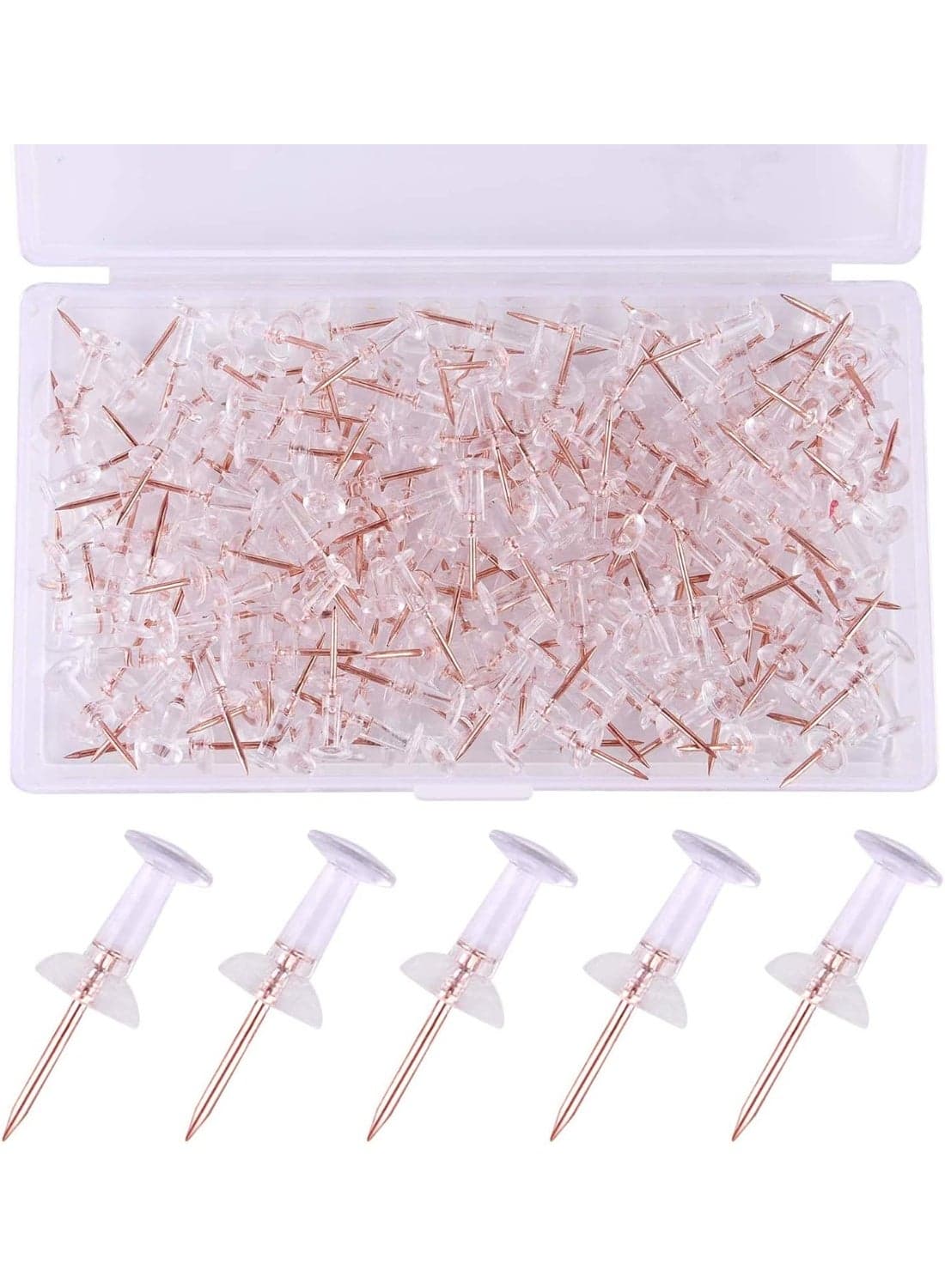 Push Pins, Rose Gold Push Pins, Standard Thumb Tacks Steel Point and Clear Plastic Head for Office Corkboard, Rose Gold Push Pins Thumb Tacks Map Pins Steel Point