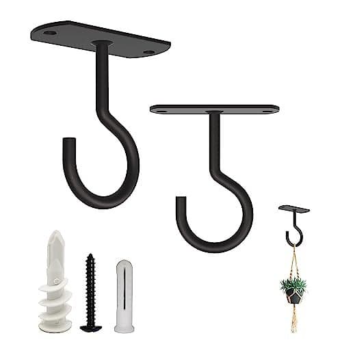 NACETURE Ceiling Hooks Heavy Duty 2 Pack - Plant Hooks for Ceiling Hanging Hook for Hanging Basket Hook, Light, Bird Feeders, Wind Chimes Décor Indoor & Outdoor (Black, 2.5 Inch 2 Pack)
