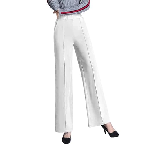SWADESI STUFF Women's High-Waist Bell Bottom Pants – Retro Slim Fit Stretchable Flared Trousers for Casual, Party and Comfortable Wear (in, Alpha, L, Regular, Standard, White)
