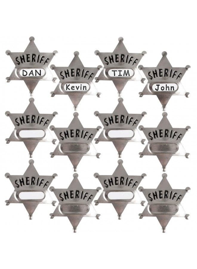 Metal Sheriff Badges - (Pack of 24) Silver Star Name Badges with Stickers for Personalized Names, Western Cowboy Dress Up Deputy's Badge Toys for Kids Birthday Party Favors, Giveaways & More