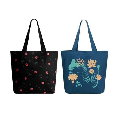 Eco Right Large Canvas Tote Bag for Women, Zipper Handbags for Women Inner Pocket for Shopping, Office & Daily Use (Pack of 2)