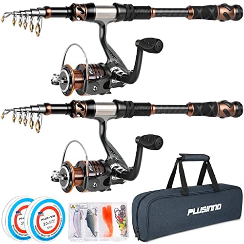 PLUSINNO Fishing Rod and Reel Combos 24 Ton Carbon Fiber Telescopic Fishing Pole Spinning Reel 12 1 Shielded Bearings Stainless Steel BBFree Carrier Bag Case Travel Saltwater Freshwater Fishing