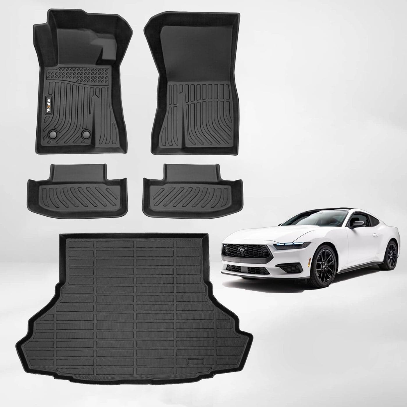 AIPOIL Floor Mats Cargo Liner Set for 20152024 Ford Mustang Without Subwoofer in The Trunk Not for Ford Mustang MachE All Weather Protection Full Set Accessories Black