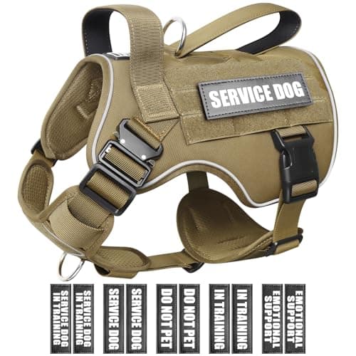 WINSEE Tactical Dog Harness for Medium Dog, Heavy Duty Service Working MOLLE Vest with 10 Pet Patches, 2X Metal Buckle Vest for Training Hunting Walking