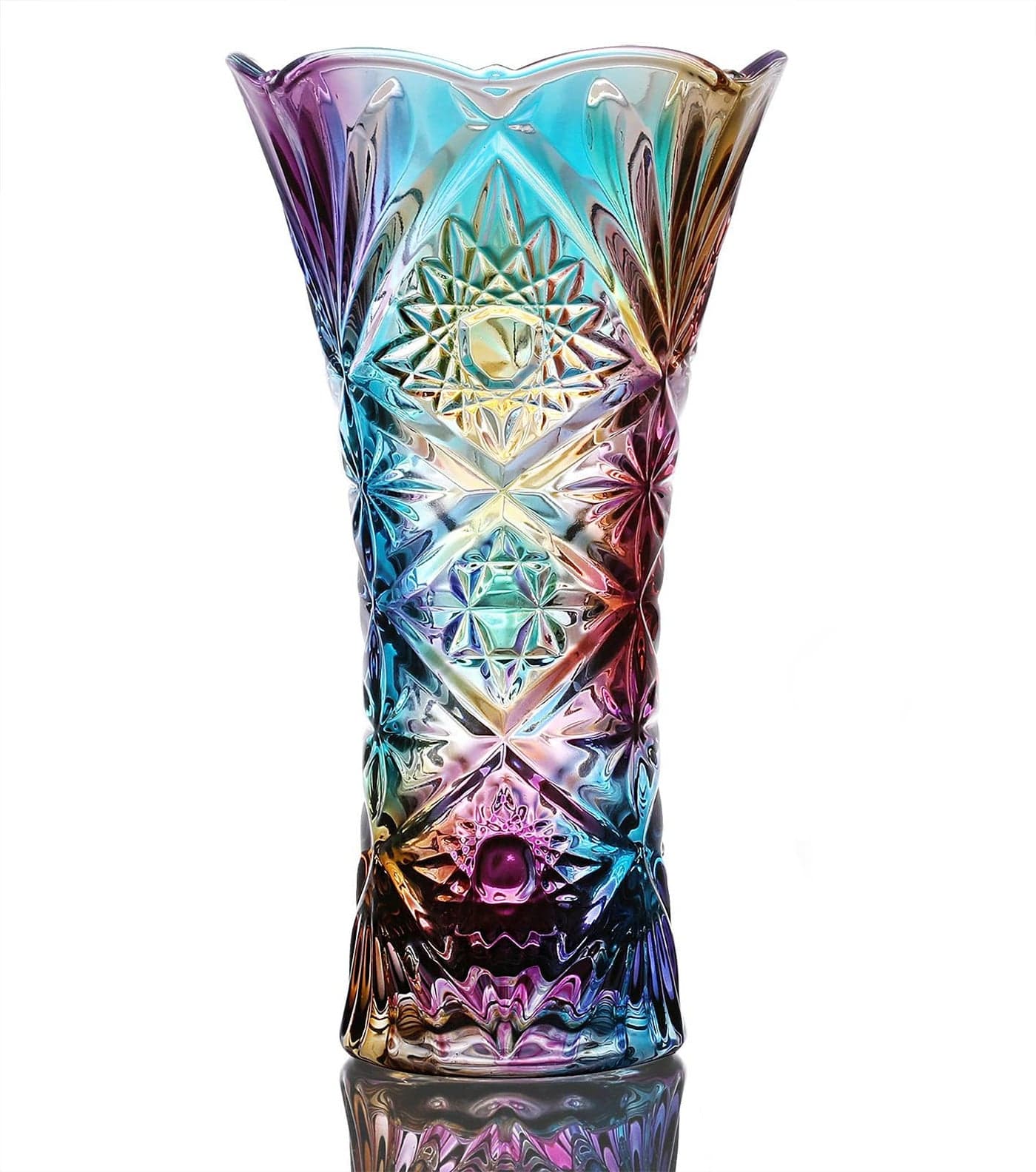Glass Colorful Vase,Glass Flower Vase Decor for Home Dining Table Living Room,Office Wedding Holiday Party,Handmade Pattern(Sun Flower)