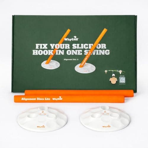 WHYGOLF Alignment Discs Lite, Compact Golf Swing Trainer and Alignment Sticks Set with 2 Discs and 2 Foam Rods, Portable Golf Training Aid and Practice Accessory