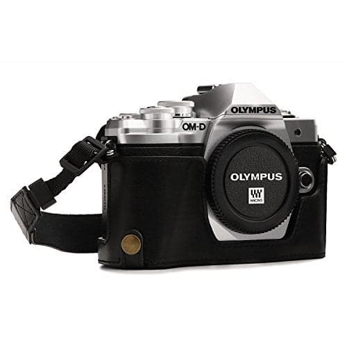 MegaGear Olympus OM-D E-M10 Mark III Ever Ready Leather Camera Half Case and Strap, with Battery Access - Black - MG1350
