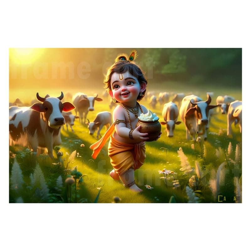 Frame Cart Baby Krishna Poster - Bal Gopal Photo | Kanha Ji Religious photo for Pregnant Women Bedroom Wall | Unframed Vinyl Poster 12x18 (Design 21)