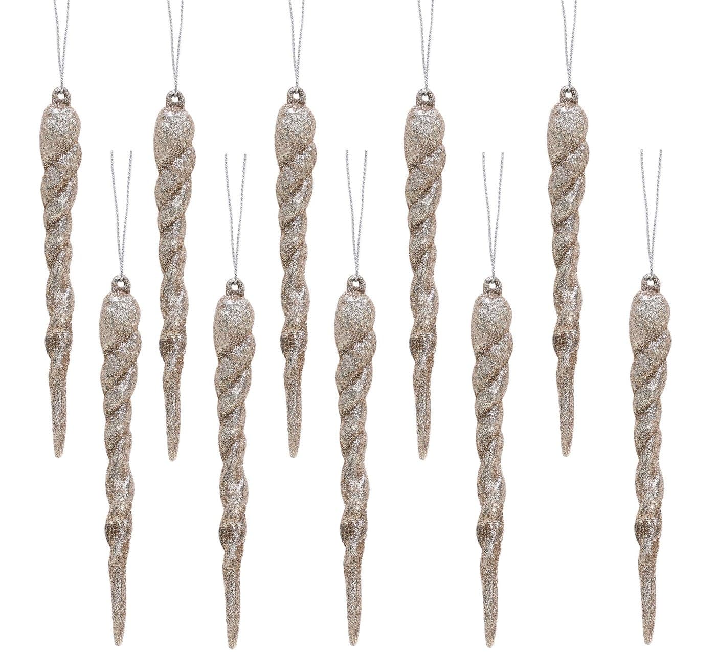 Christmas Concepts 12cm Glitter Icicle Decorations Christmas Tree Trims CHAMPAGNE 10
