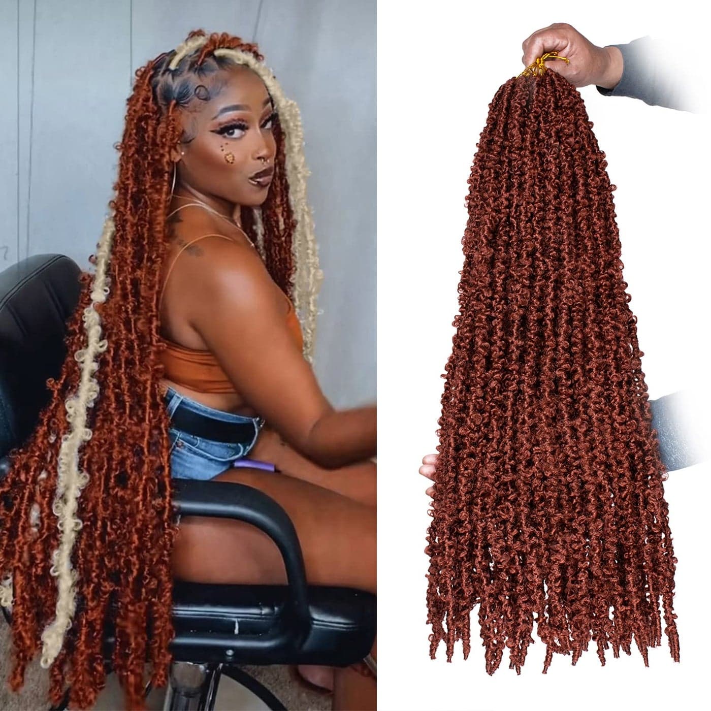 ZRQ Copper Red 30 Inch Butterfly Locs Crochet Hair 6 Packs Prelooped Long Distressed Butterfly Faux Locs Hair Ginger Goddess Soft Locs Crochet Braids Hair Extensions 30 Inch 350