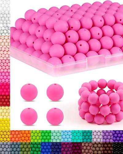 150PCS FIVEIZERO Silicone Beads 15mm for Keychain Making Bulk Rubber Beads for DIY Crafts Pens Bracelets and NecklacesHot Pink