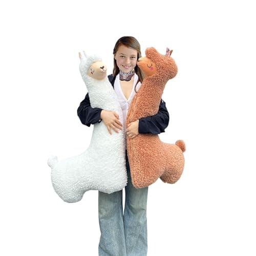 Hofun4U Llama Plush Pillow 39 Inch Alpaca Plush Long Body Pillow Alpaca Stuffed Animal Christmas Holiday Birthday Gift Brown