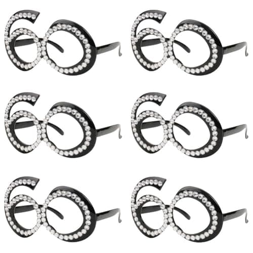 Ocean Line 60th Birthday Glasses Number Crystal Frame Party Favors Wedding Funny Costume Sunglasses Novelty Eyewear Celebration Decoration for Kids and Adults 6 Pack 60