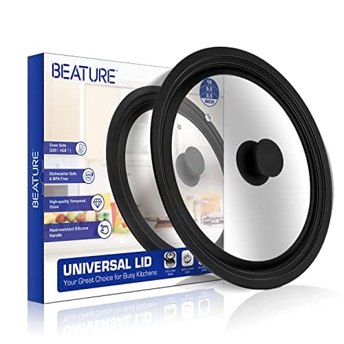 Universal Lid for Pots, Pans and Skillets - Tempered Glass Lid with Heat Resistant Silicone Rim Fits 8.5" - 10" Diameter Cookware, Replacement Lid for Frying Pan and Cast Iron Skillet (8.5"9.5"10")