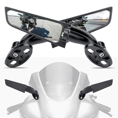 Angle Wing Rearview Mirror, Racing Motorcycle Adjustable Side Rear View Mirrors, For Honda Kawasaki Suzuki Yamaha Universal Stealth Mirror(Black,Small Lens)