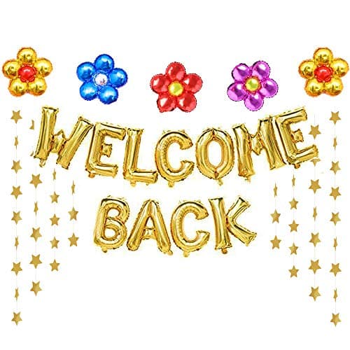Welcome Back Balloons Gold Welcome Back Banner Back to School Party Supplies with Flower Balloons Star Banners First Day of School Classroom, Wedding, House, Home Decor Decorations