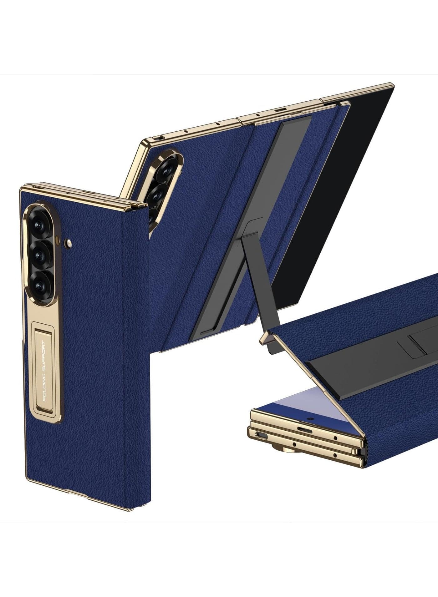 Leather Tri-Fold Phone Case for Samsung Galaxy Z TriFold 5G Magnetic Shock-Absorbing Hinge Case with Tempered Glass Screen Protector and Dual-Mode Stand