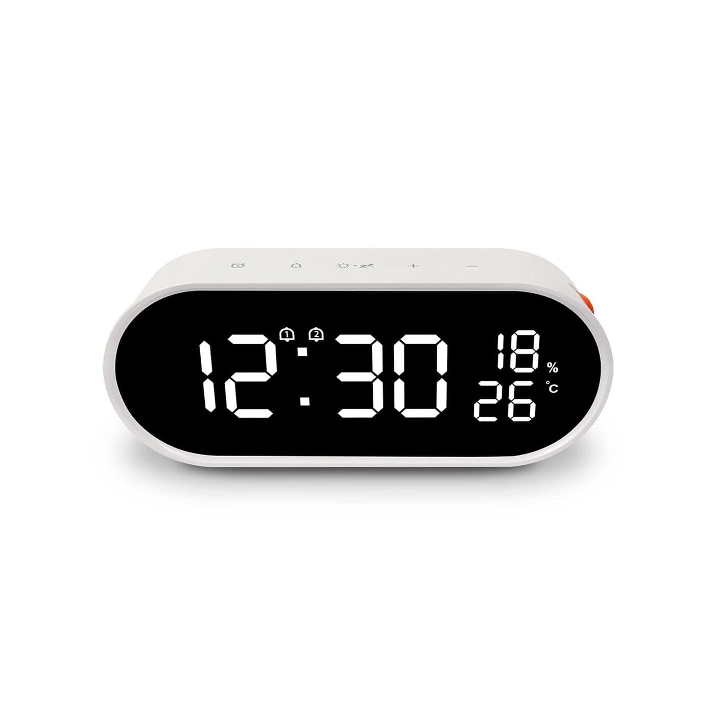 mooas Digital Alarm Clock Digital Mirror Led Desk Clock with USB Rolling Pop LED Desk Clock Brightness Adjustment 1224H Mode Dual Alarm Snooze Temperature Humidity Display White