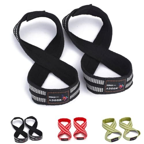 MOOCY Figure 8 Straps for Deadlift, Weight Lifting, Shrugs, and Weightlifting. Heavy Duty Cotton, Wrist Straps for Men, Women, Weight Lifting, Deadlifts - Deadlifting Straps(Medium, Black)