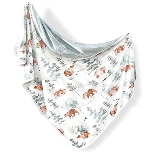 GRSSDER Baby Blankets Super Soft Jersey Knit Swaddle Blanket for Baby Girls and Boys, Double Layer Receiving Blankets 34 x 44 Inches Extra Large for Swaddling, Cute Bear