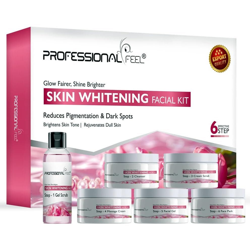Professional Feel Skin Whitening Facial Kit Reduces Pigmentation Dark Spots Set of 6 600 GM