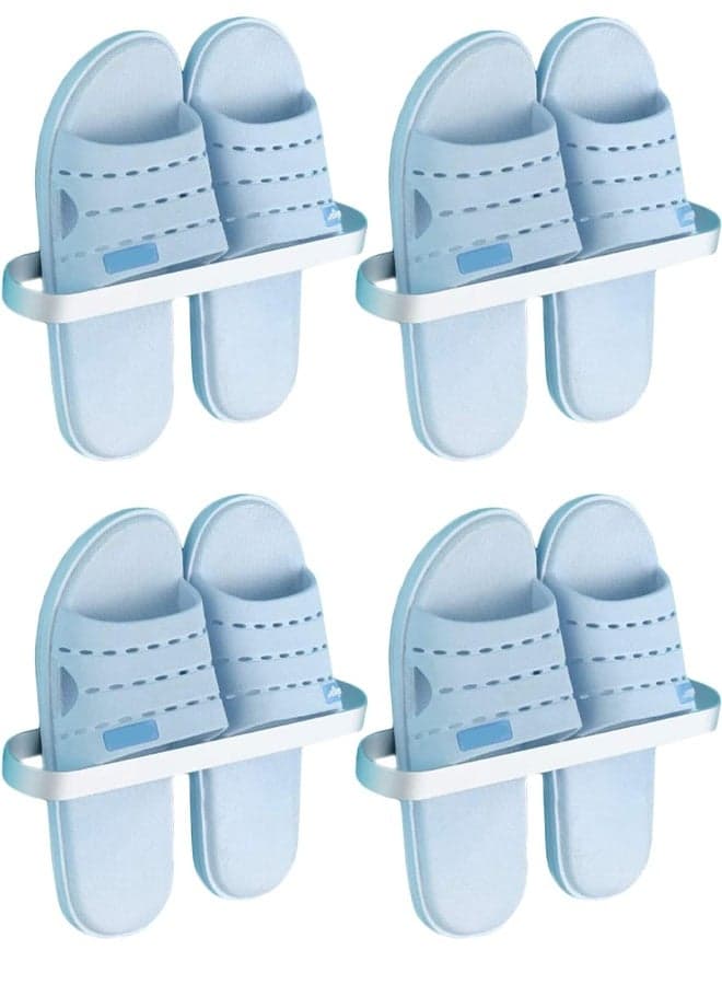 Hanging Shoe Rack 4-Pcs Wall Mounted Slipper Rack Hanging Shoe Storage Rack Self-Adhesive Stainless Steel Shoe Rack Bracket Door Shoe Rack Door Shoe Storage Rack Bathroom Towel Storage Rack (Silver)