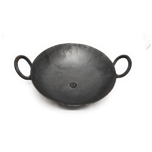 NYRA® Natural Traditional Black Iron Kadhai for Cooking Handmade Heavy Base Loha Kadai Lokhand/Lokhandi with Handle (Large - 2 LTR)