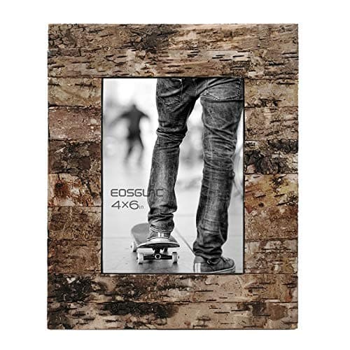 Eosglac Rustic 4x6 Wooden Picture Frame, Handmade with Real Birch Bark, Easel Back, Natural
